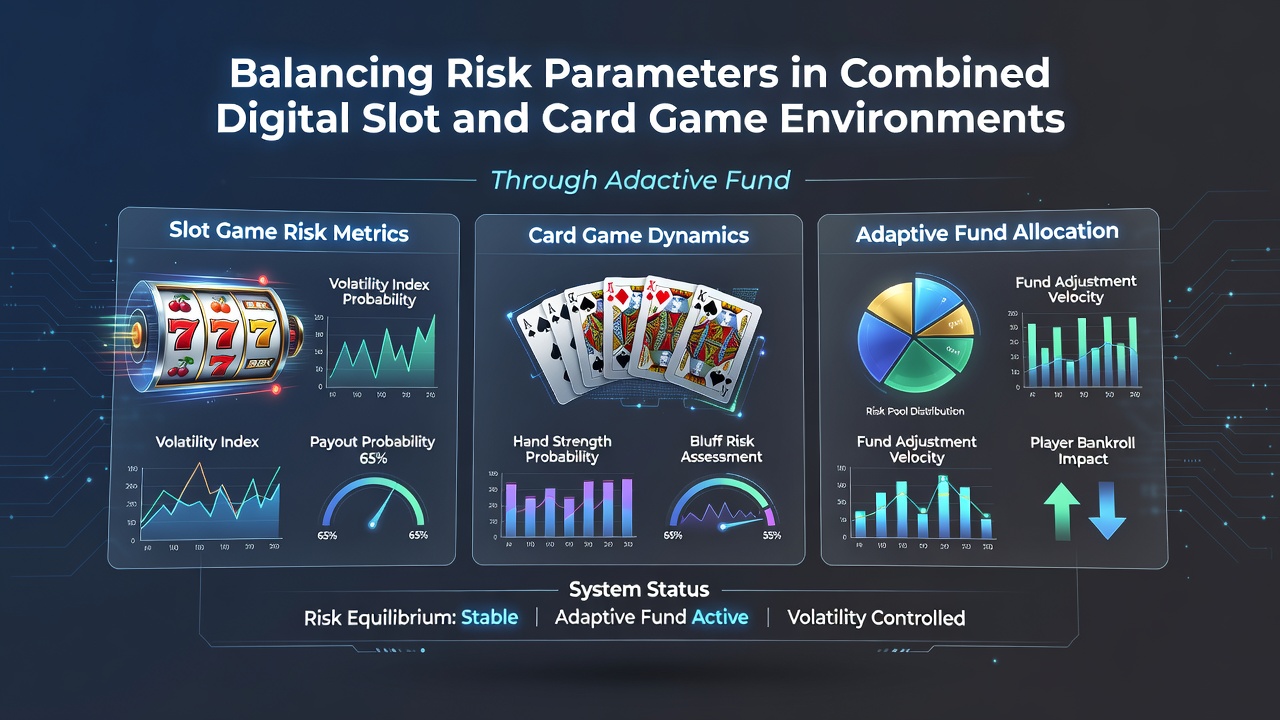 Split-screen view of backend dashboard displaying real-time fund allocation between slot and card game modules with color-coded risk indicators