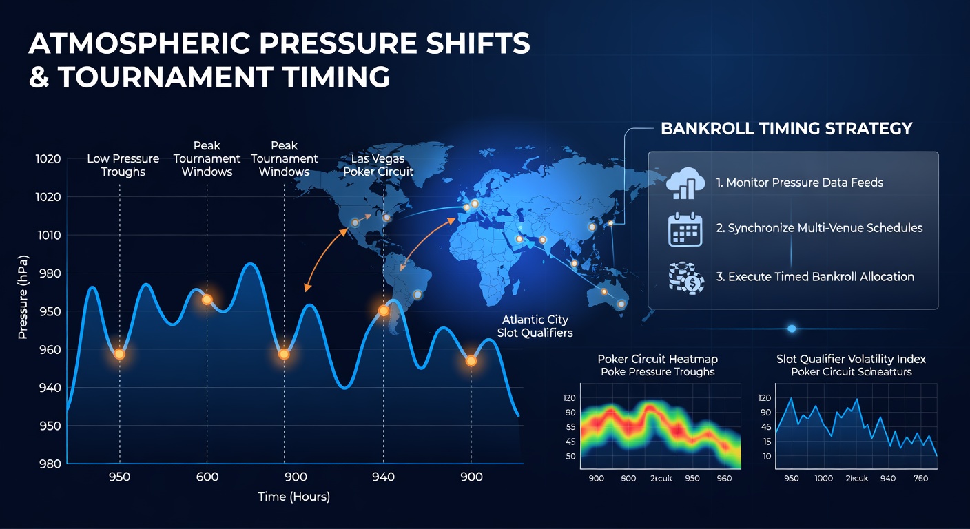 Atmospheric pressure monitoring equipment alongside poker tournament scheduling boards at a multi-venue circuit event