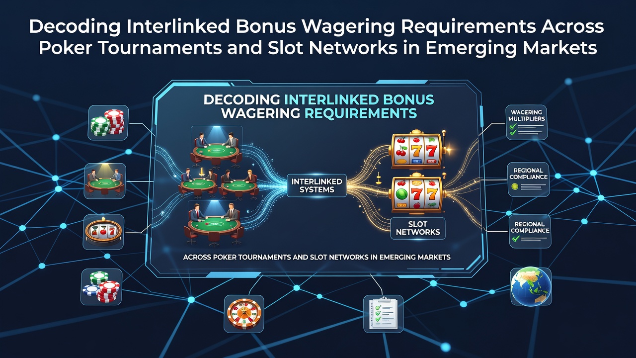 Network diagram illustrating bonus wagering links between poker tournaments and slot platforms in emerging markets