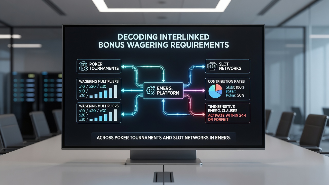 Case study screenshot of wagering requirement calculations across poker and slot networks
