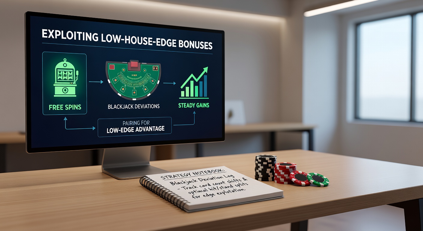 Close-up of blackjack table with deviation charts beside slot machine bonus screen, illustrating combined strategy