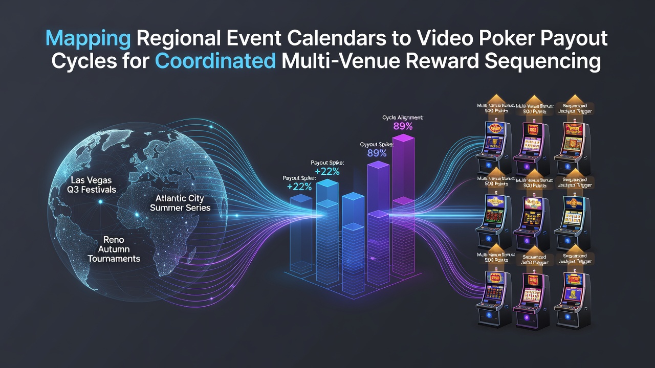 Regional event calendar overlaid with video poker payout cycle charts across multiple casino venues