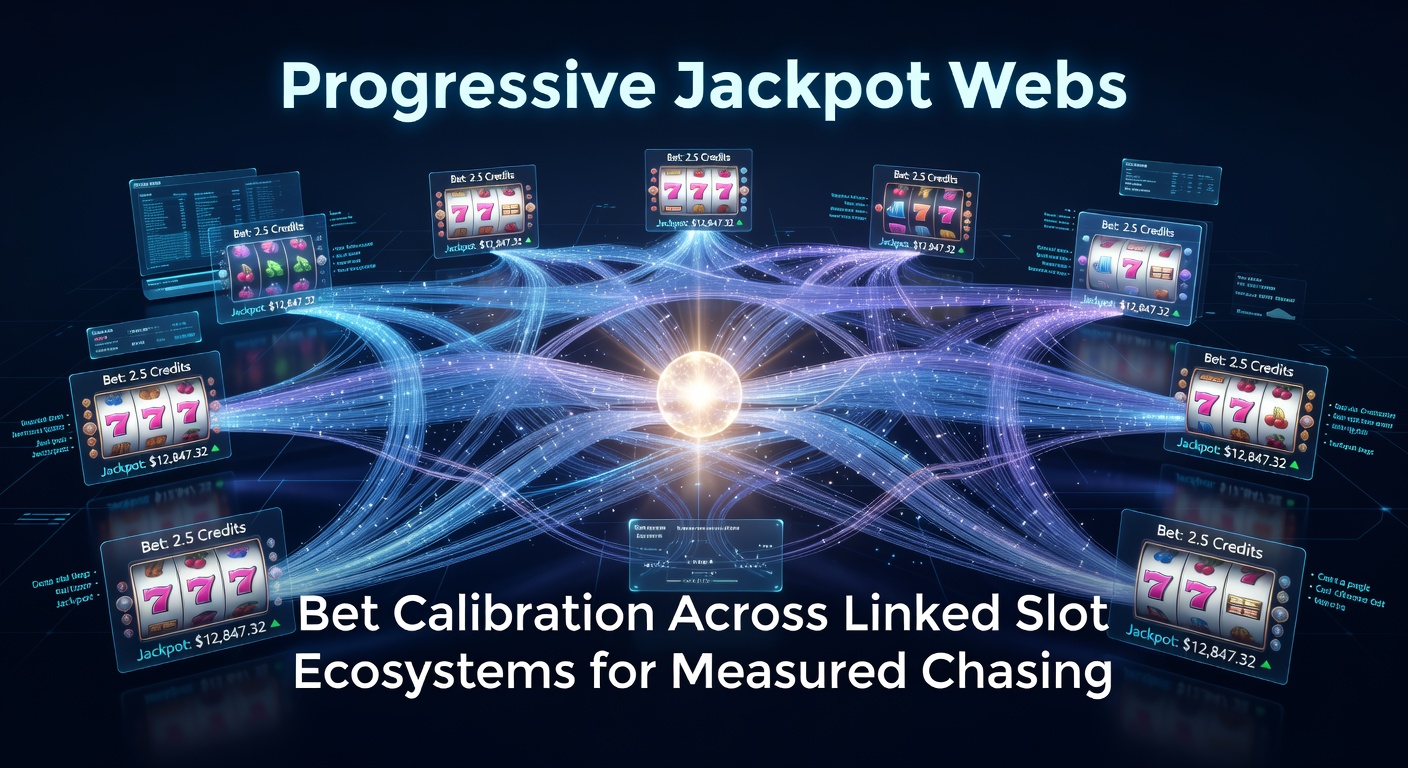 Interconnected web of slot machines displaying rising progressive jackpot meters across multiple casinos