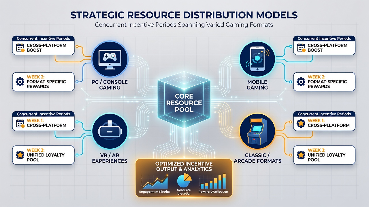 Flow chart showing concurrent incentive timelines and resource flows between slot, table, and poker promotions